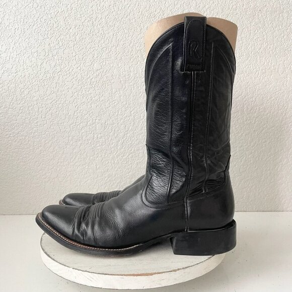 Rod Patrick Mens Cowboy Boots 13AA Black Genuine Leather Roper Western Round Toe - Picture 4 of 12